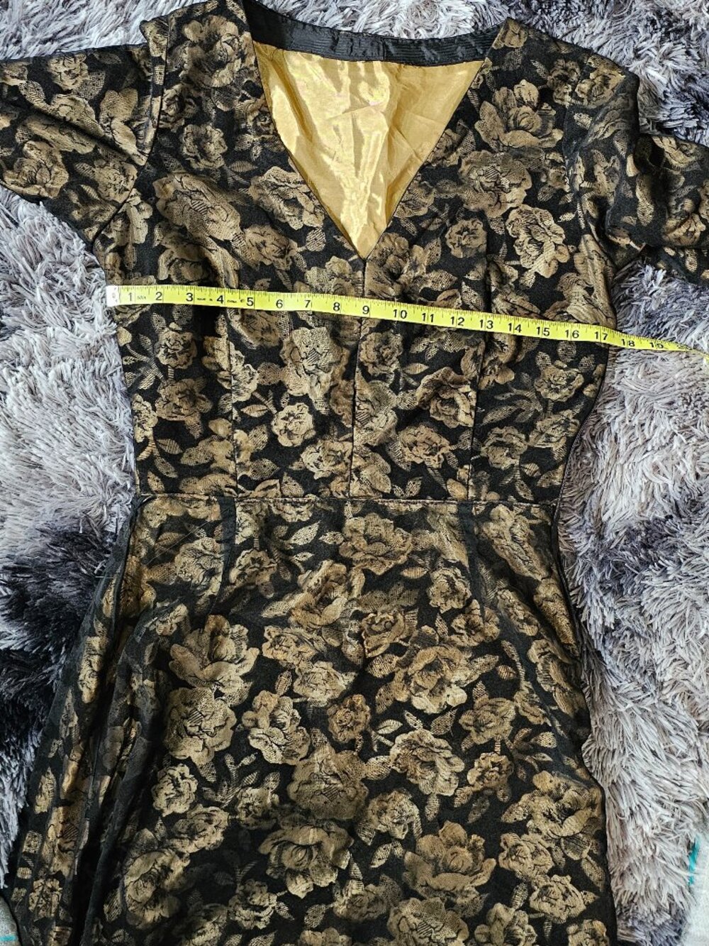 Black & Gold Floral Brocade Floor‑Length Evening Gown - Picture 8 of 8